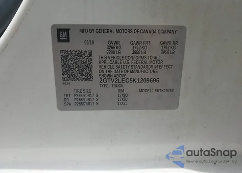 2019 GMC Sierra 1500 Limited из США, поврежденный, VIN 2GTV2LEC5K1209696